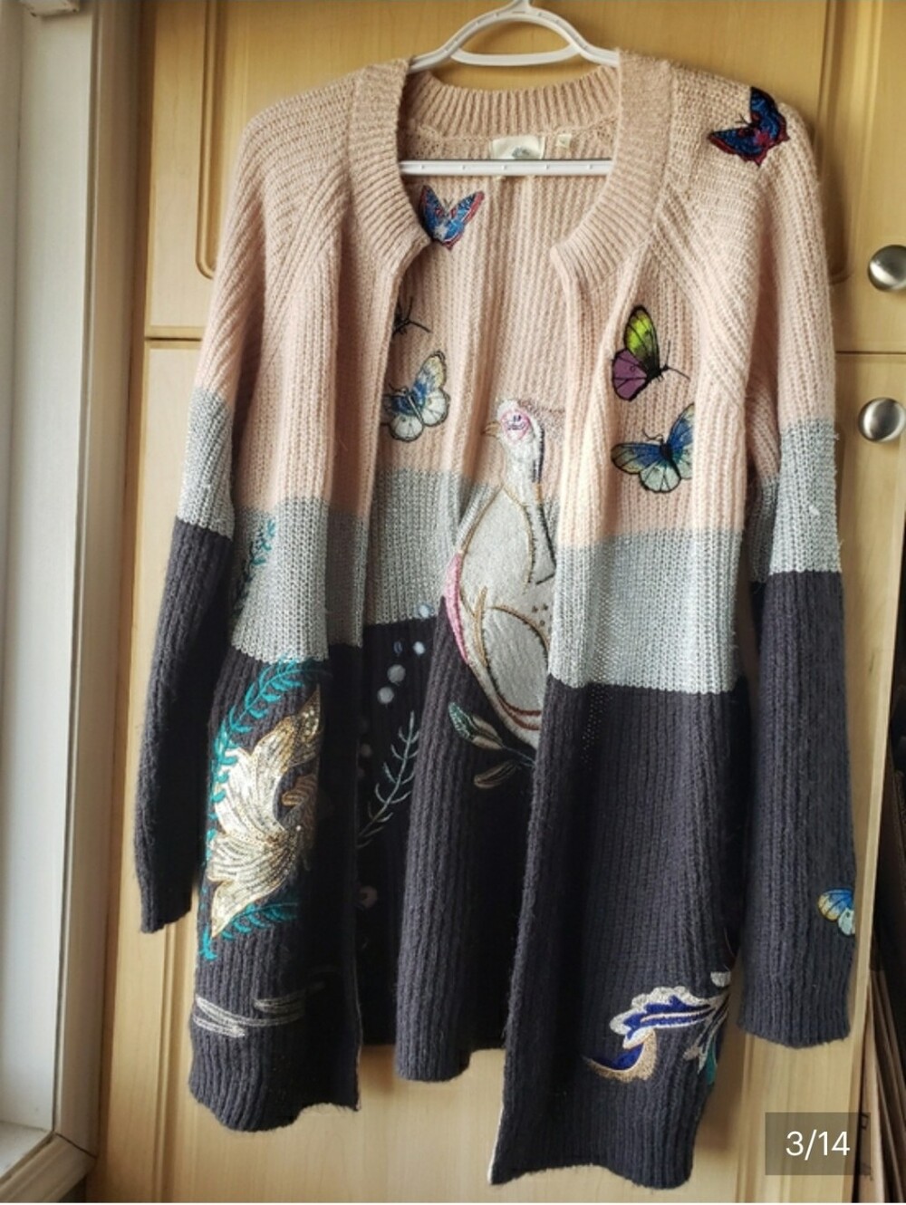 Anthropologie Monogram Winged PatchedWork Cardigan